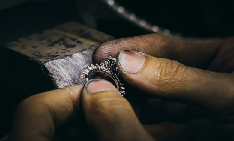 Close-up of a contemporary handcrafted silver ring