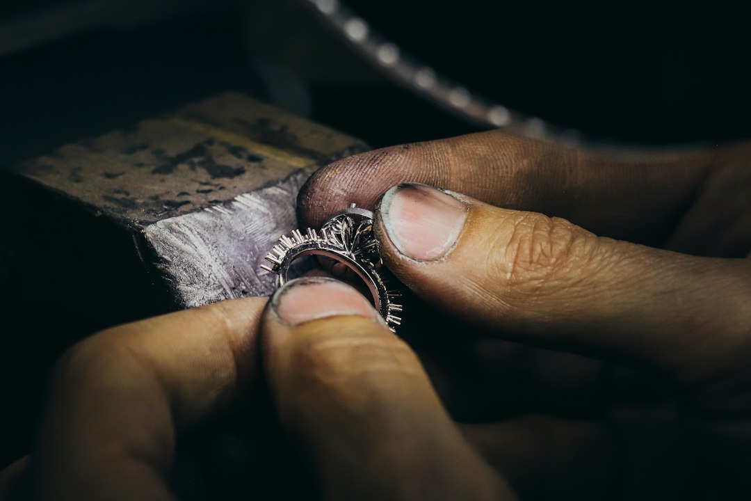 Close-up of a contemporary handcrafted silver ring