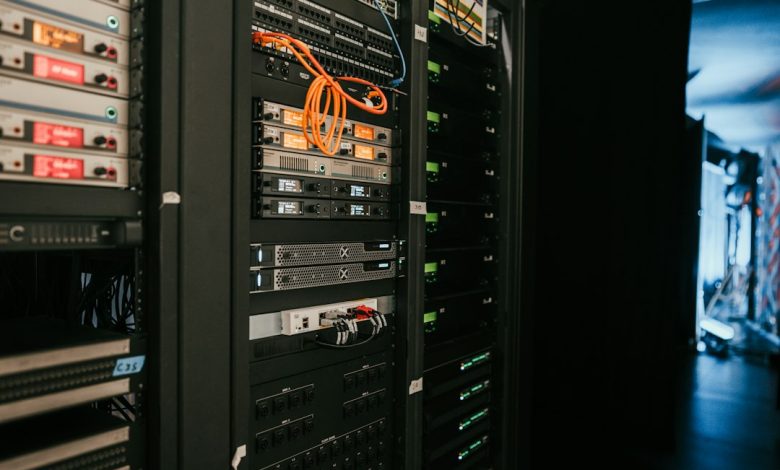 Rows of server racks inside a data centre