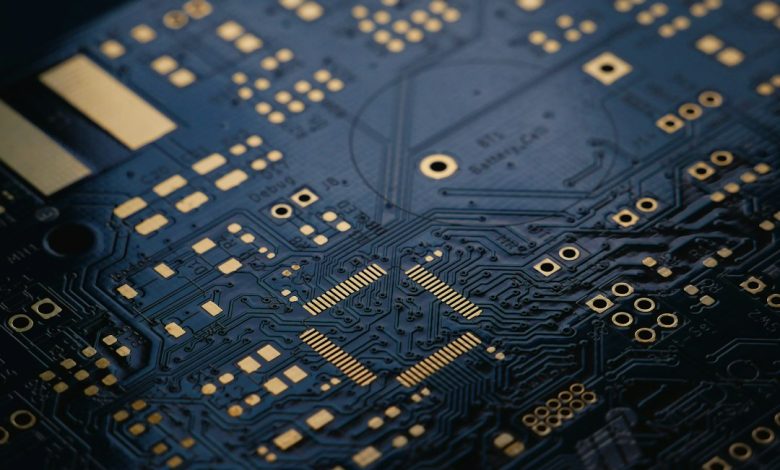 Close-up view of a printed circuit board