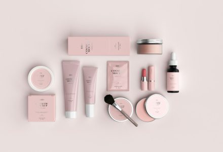 Minimal skincare containers arranged for product development
