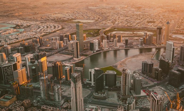 Aerial view of a modern UAE urban business district