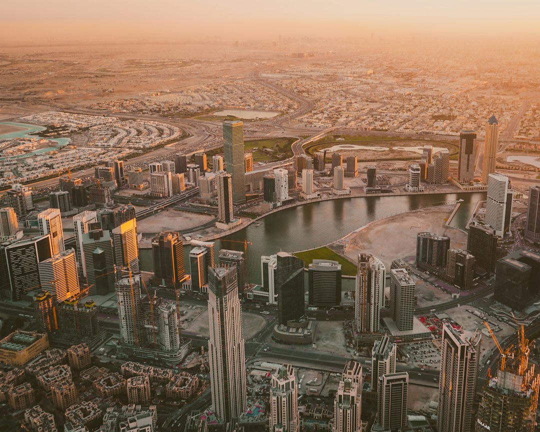 Aerial view of a modern UAE urban business district